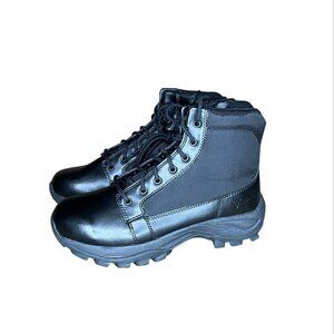 BATES Black Leather & Mesh Combat Boots - Lace-Up & Side Zipper - Durable